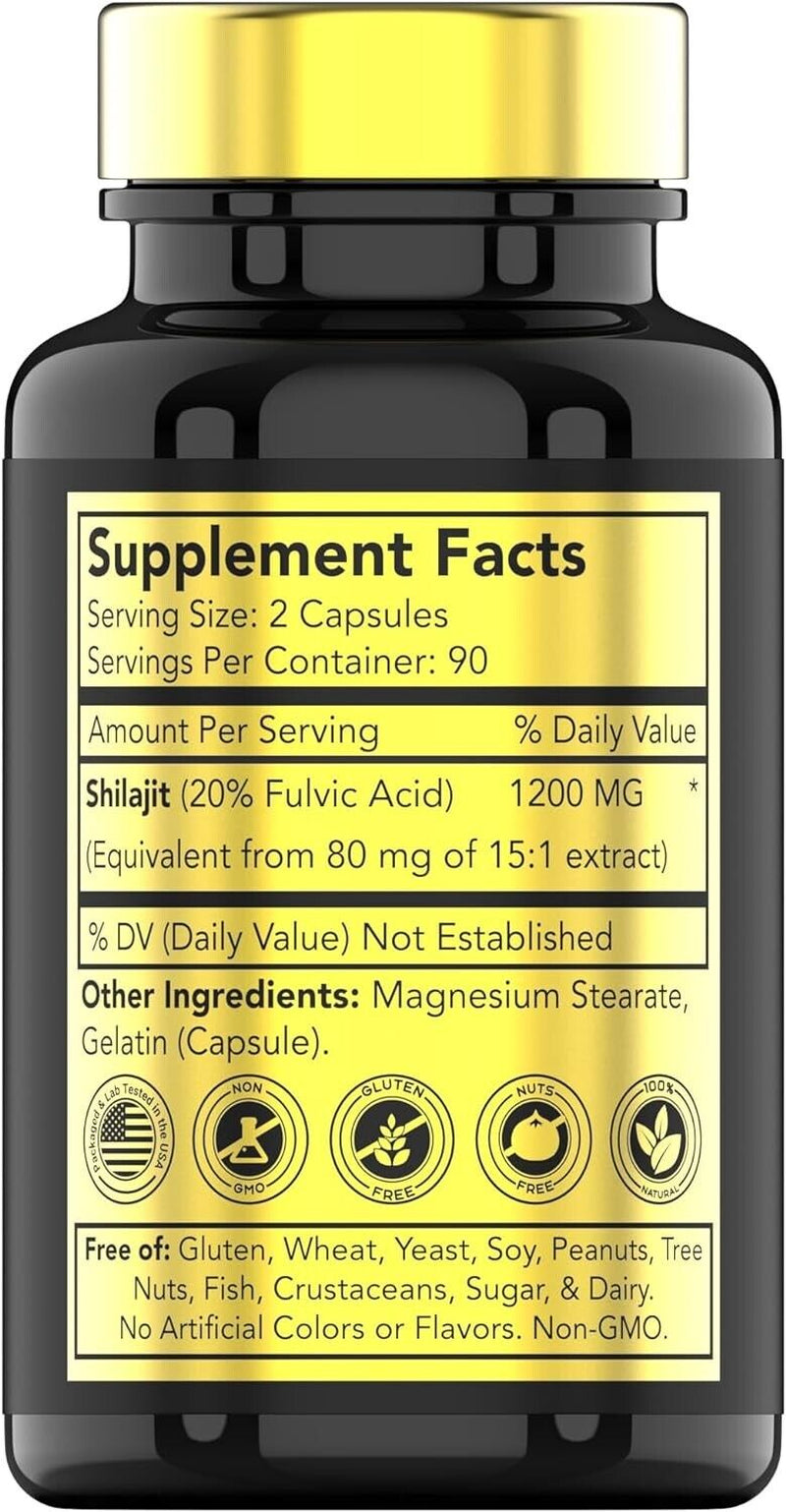 Shilajit 2400Mg 180 Caps Naturally Occurring Fulvic Acid Non Gmo/No Gluten