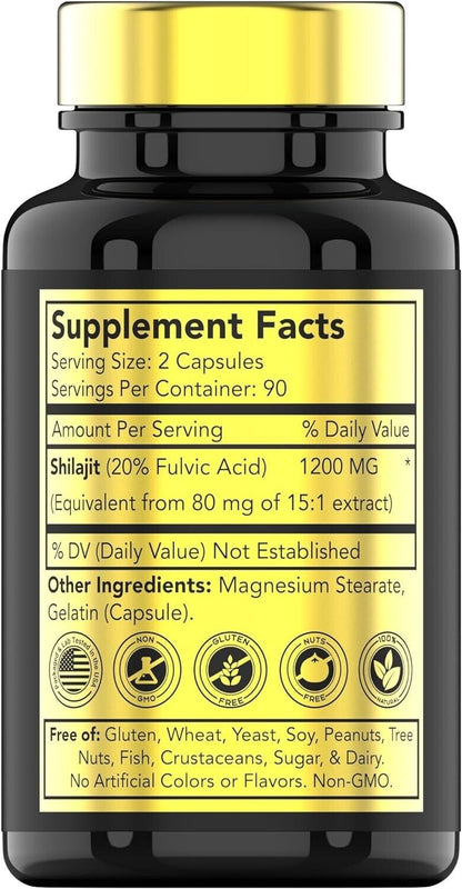 Shilajit 2400Mg 180 Caps Naturally Occurring Fulvic Acid Non Gmo/No Gluten