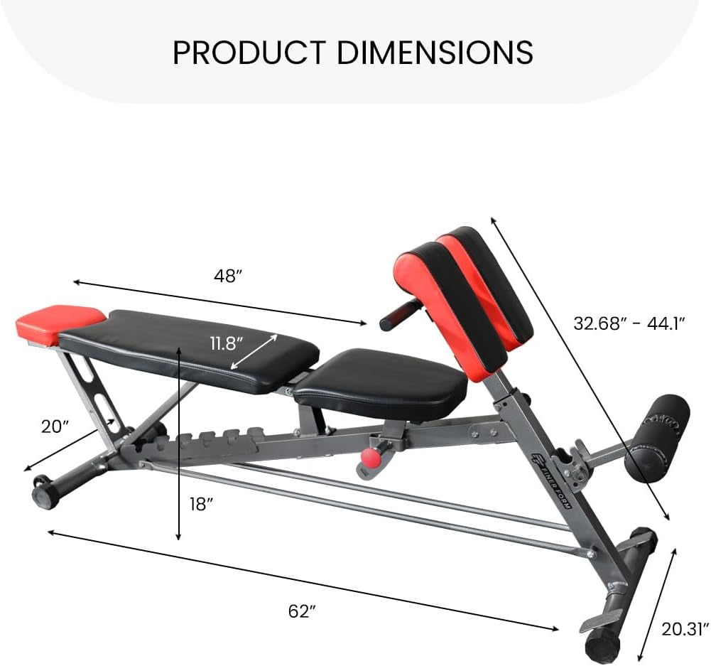Multi-Functional Weight Bench for All-In-One Body Workout – Hyper Back Extension, Roman Chair, Adjustable Ab Sit up Bench, Incline Decline Bench, Flat Bench
