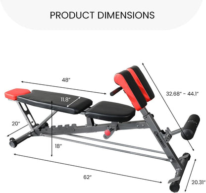 Multi-Functional Weight Bench for All-In-One Body Workout – Hyper Back Extension, Roman Chair, Adjustable Ab Sit up Bench, Incline Decline Bench, Flat Bench