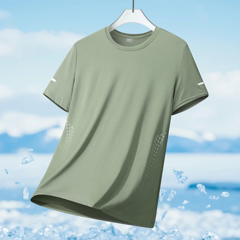 Running T-Shirt Men Silk Thin Quick Dry Short Sleeve Breathable Sports T-Shirt